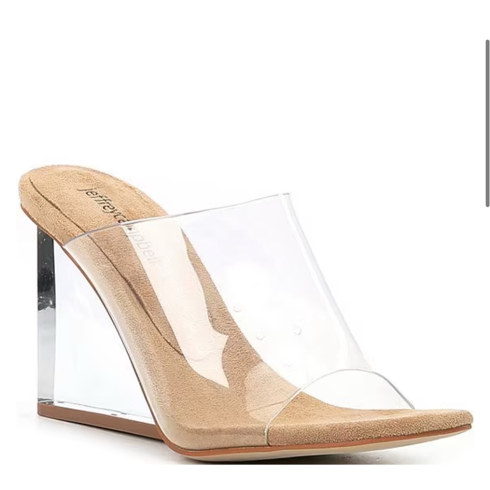Clear and Tan Wedge Heels